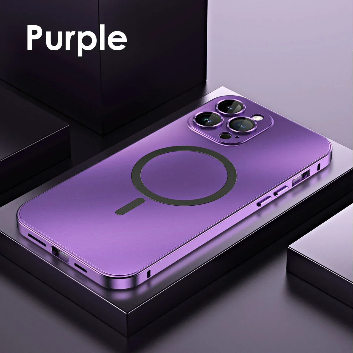 Magnetic Case for iPhone 13 14 15 Pro Max | Aluminum Frame Magsafe Cover with Glass Back & Lens Protection