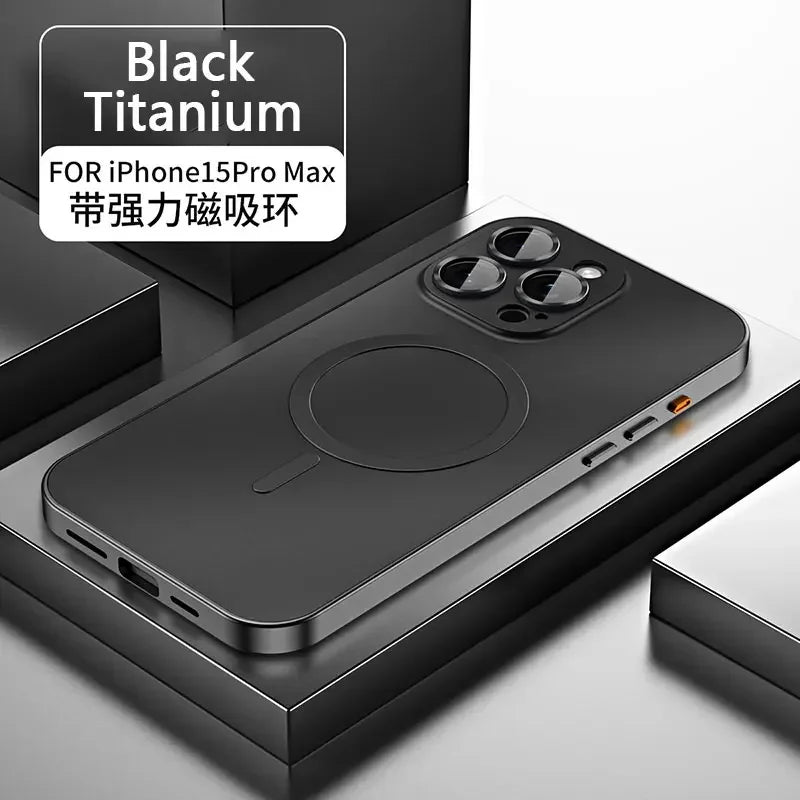 Magnetic Case for iPhone 13 14 15 Pro Max | Aluminum Frame Magsafe Cover with Glass Back & Lens Protection