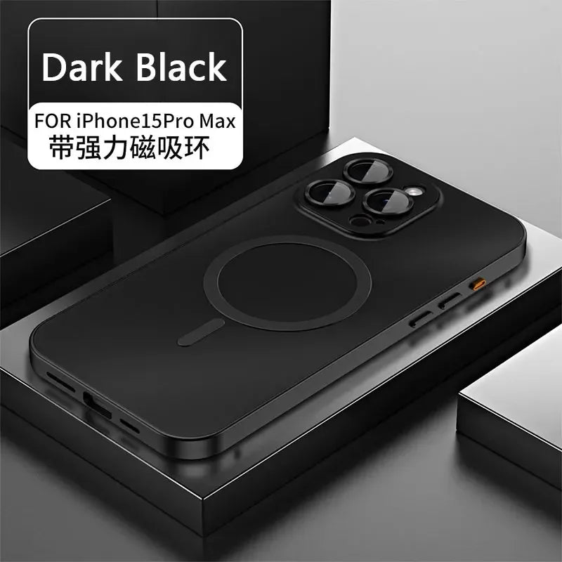 Magnetic Case for iPhone 13 14 15 Pro Max | Aluminum Frame Magsafe Cover with Glass Back & Lens Protection