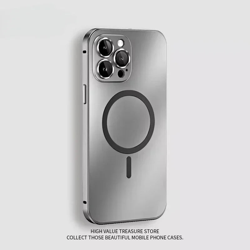 Magnetic Case for iPhone 13 14 15 Pro Max | Aluminum Frame Magsafe Cover with Glass Back & Lens Protection