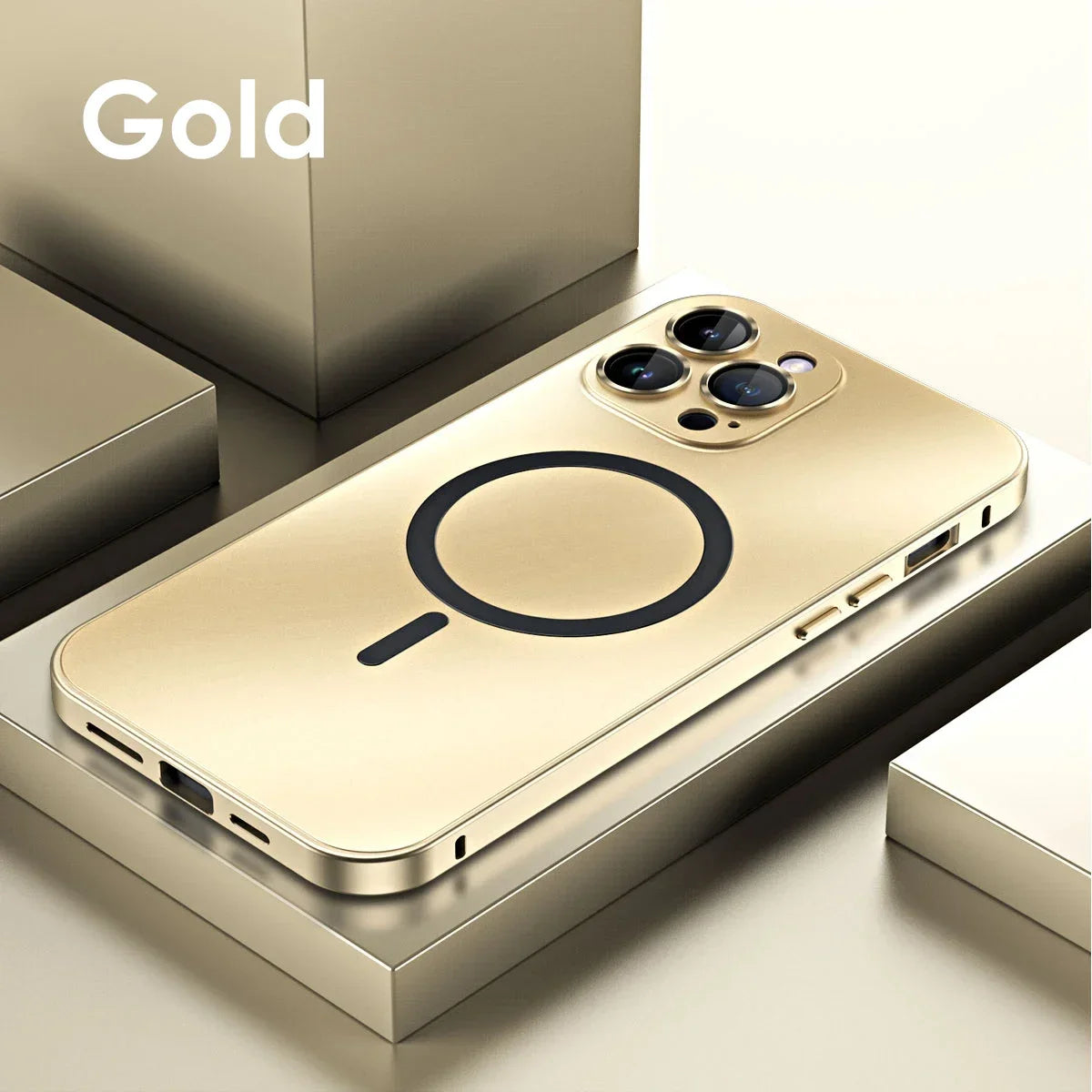 Magnetic Case for iPhone 13 14 15 Pro Max | Aluminum Frame Magsafe Cover with Glass Back & Lens Protection