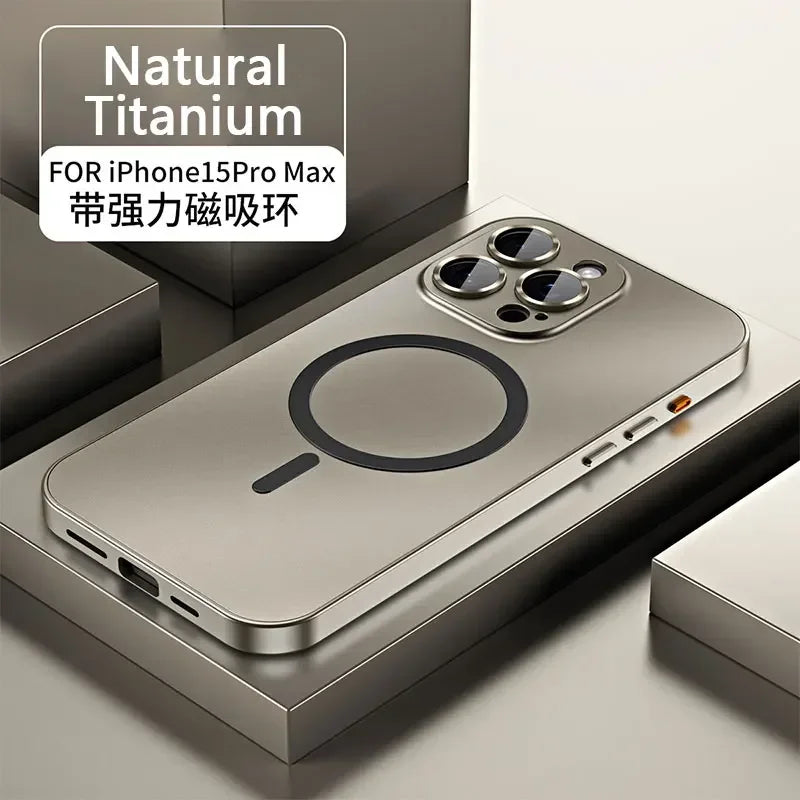 Magnetic Case for iPhone 13 14 15 Pro Max | Aluminum Frame Magsafe Cover with Glass Back & Lens Protection