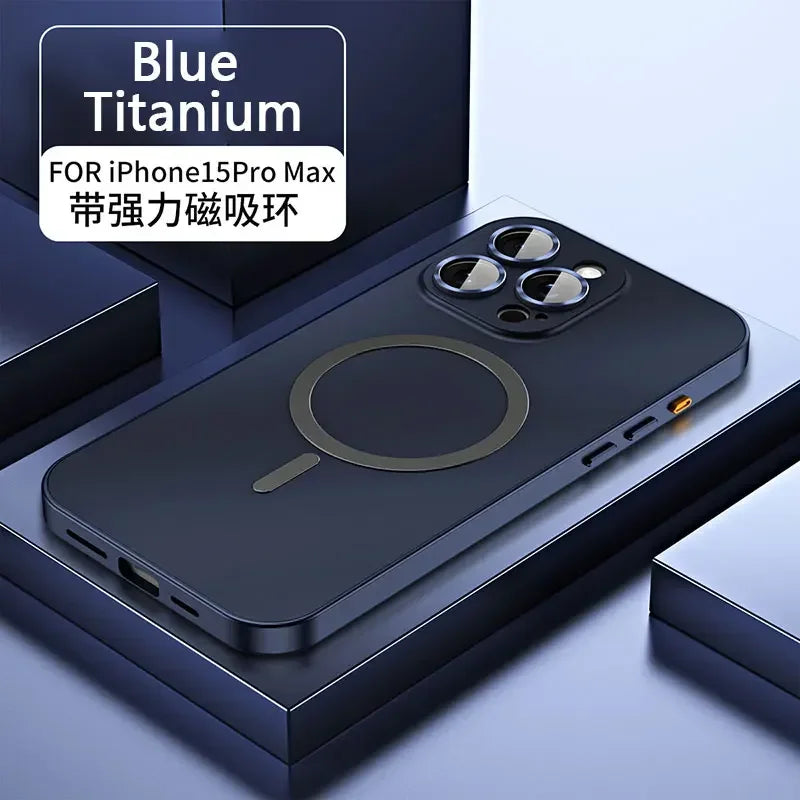 Magnetic Case for iPhone 13 14 15 Pro Max | Aluminum Frame Magsafe Cover with Glass Back & Lens Protection