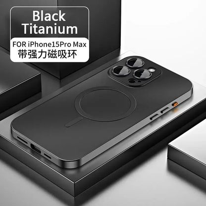 Magnetic Case for iPhone 13 14 15 Pro Max | Aluminum Frame Magsafe Cover with Glass Back & Lens Protection