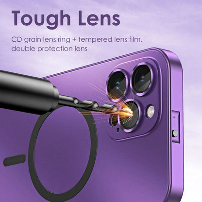 Magnetic Case for iPhone 13 14 15 Pro Max | Aluminum Frame Magsafe Cover with Glass Back & Lens Protection
