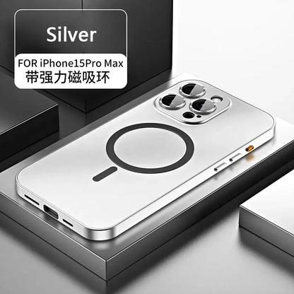 Magnetic Case for iPhone 13 14 15 Pro Max | Aluminum Frame Magsafe Cover with Glass Back & Lens Protection