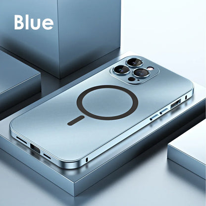 Magnetic Case for iPhone 13 14 15 Pro Max | Aluminum Frame Magsafe Cover with Glass Back & Lens Protection